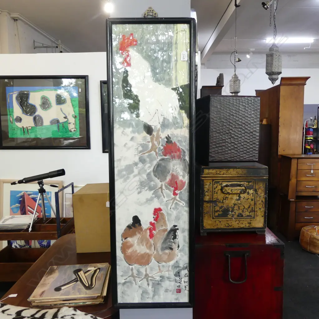 CHINESE W/C ATTRIBUTED TO YANG SHAN SUM Chickens & rooster1100 x 290mm Image 1++