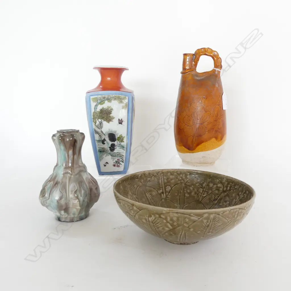 3 ORIENTAL VASES H.255mm + YAOZHOU WARE BOWL 225mm dia repaired Image 1++