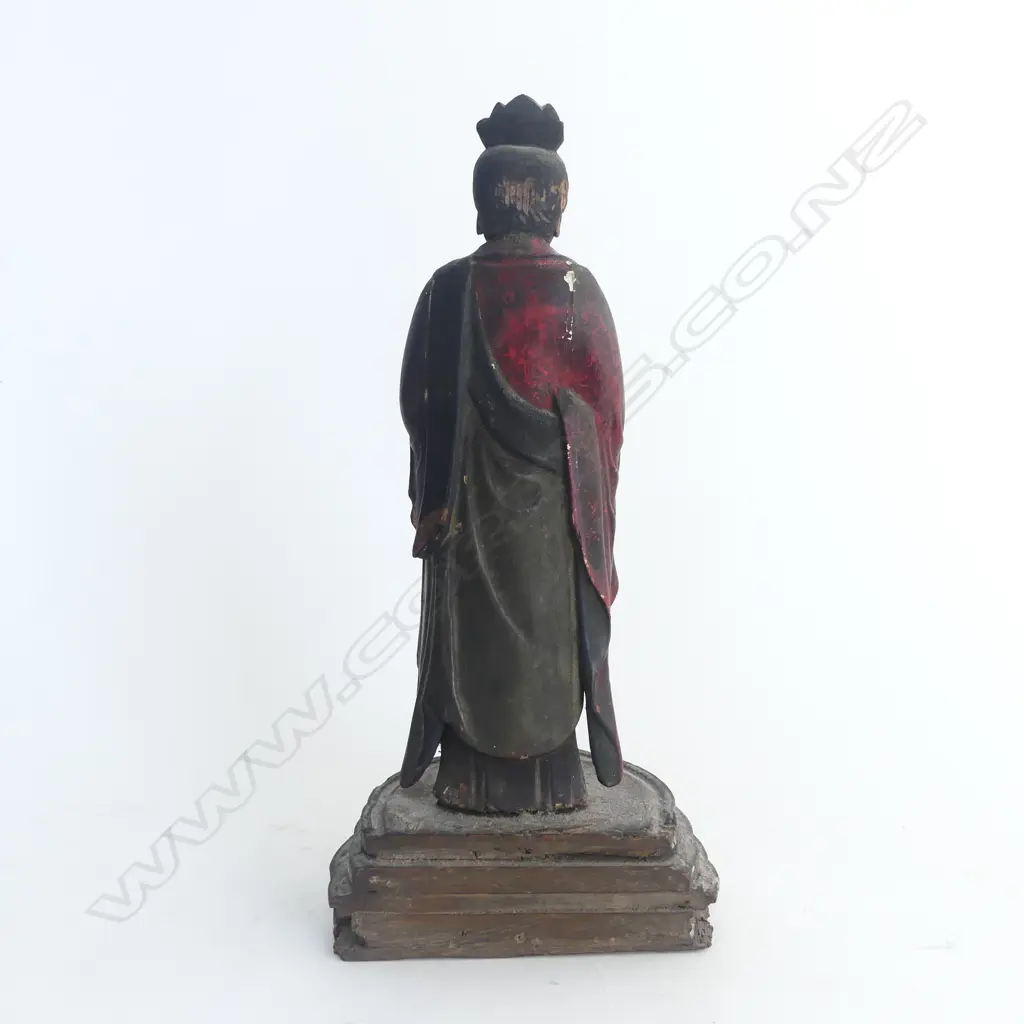 OLD ORIENTAL CARVED WOODEN FIGURE H.285mm Image 1++