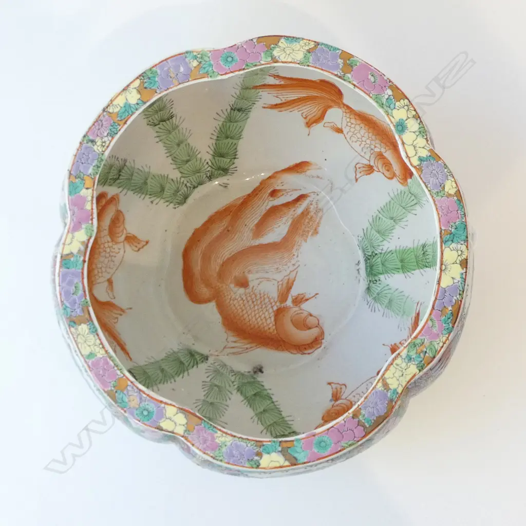 CHINESE FAMILLE ROSE LGE GOLDFISH BOWL Dia.285mm. Gilded highlights.  Image 1++