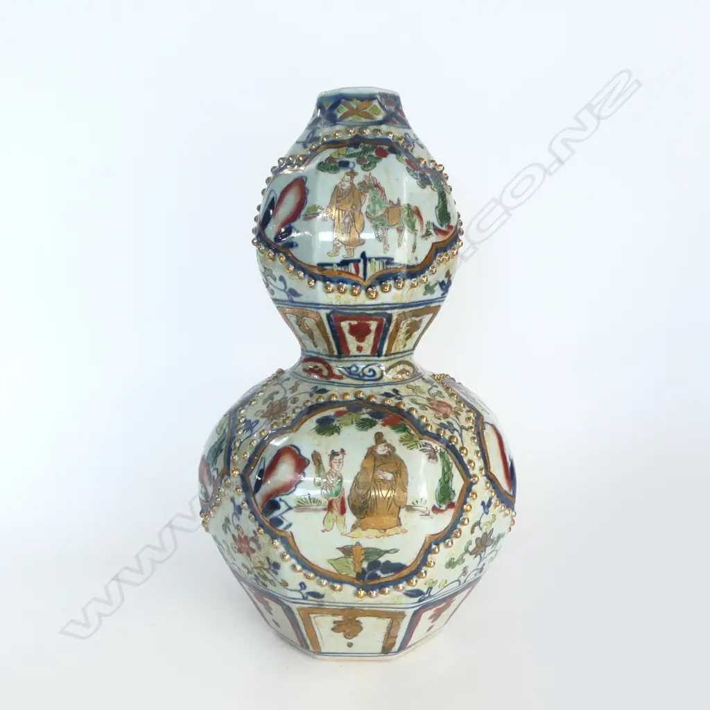 CHINESE B/W & GILT GOURD FORM VASE H.400mm Image 1++