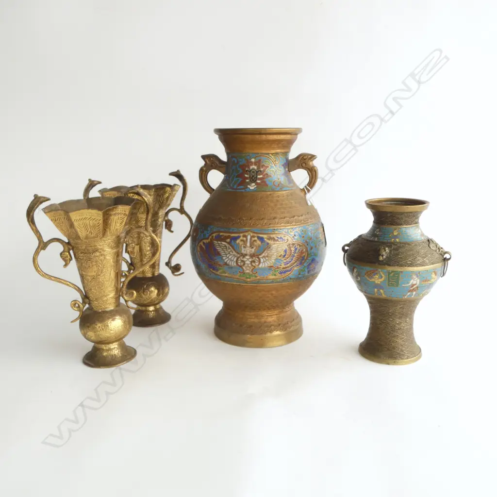 4 ORIENTAL BRASS VASES (PR + 2) H.300mm Image 1++