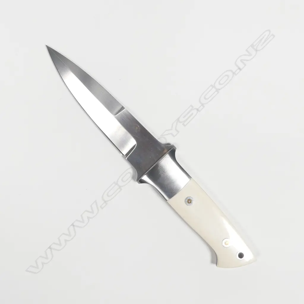 HANDCRAFTED CUSTOM REDDIEX FINISHING KNIFE. BONE HANDLE. LEATHER SHEATH. L.220mm Image 1++