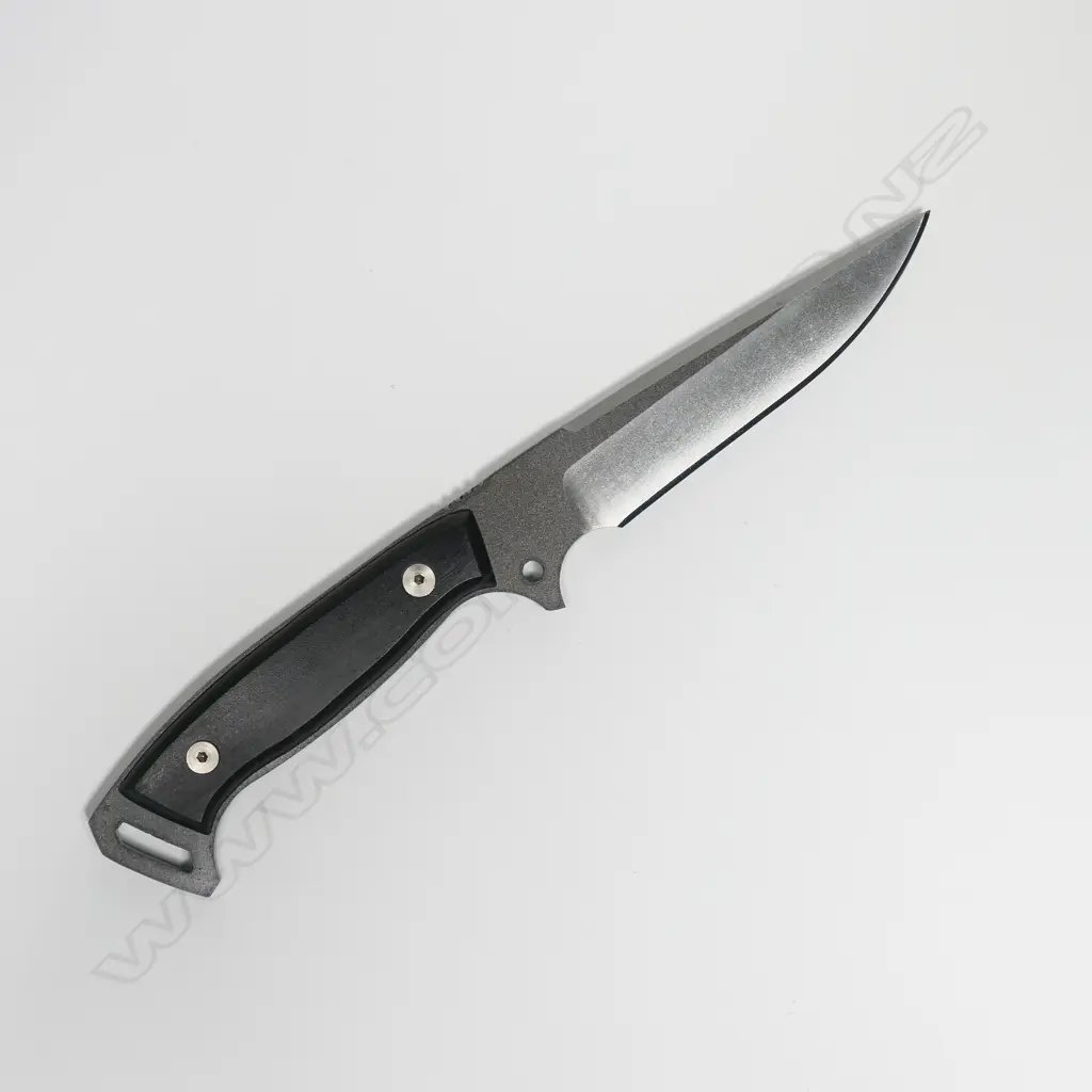 JOHN GRECO 'FIGHTER' KNIFE. STONEWASHED BLADE w NOTCHED THUMBSET. 270mm Image 1++