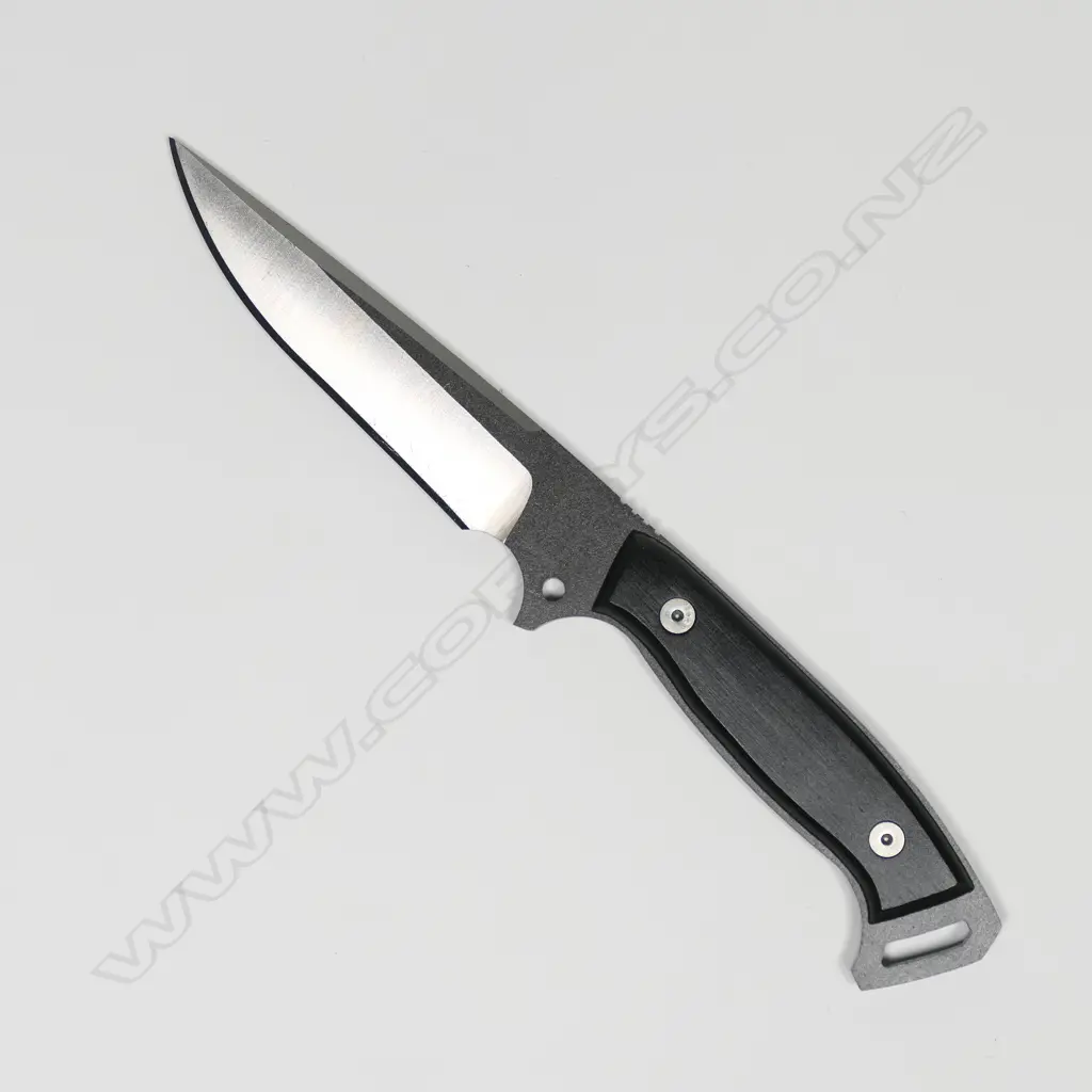JOHN GRECO 'FIGHTER' KNIFE. STONEWASHED BLADE w NOTCHED THUMBSET. 270mm Image 1++
