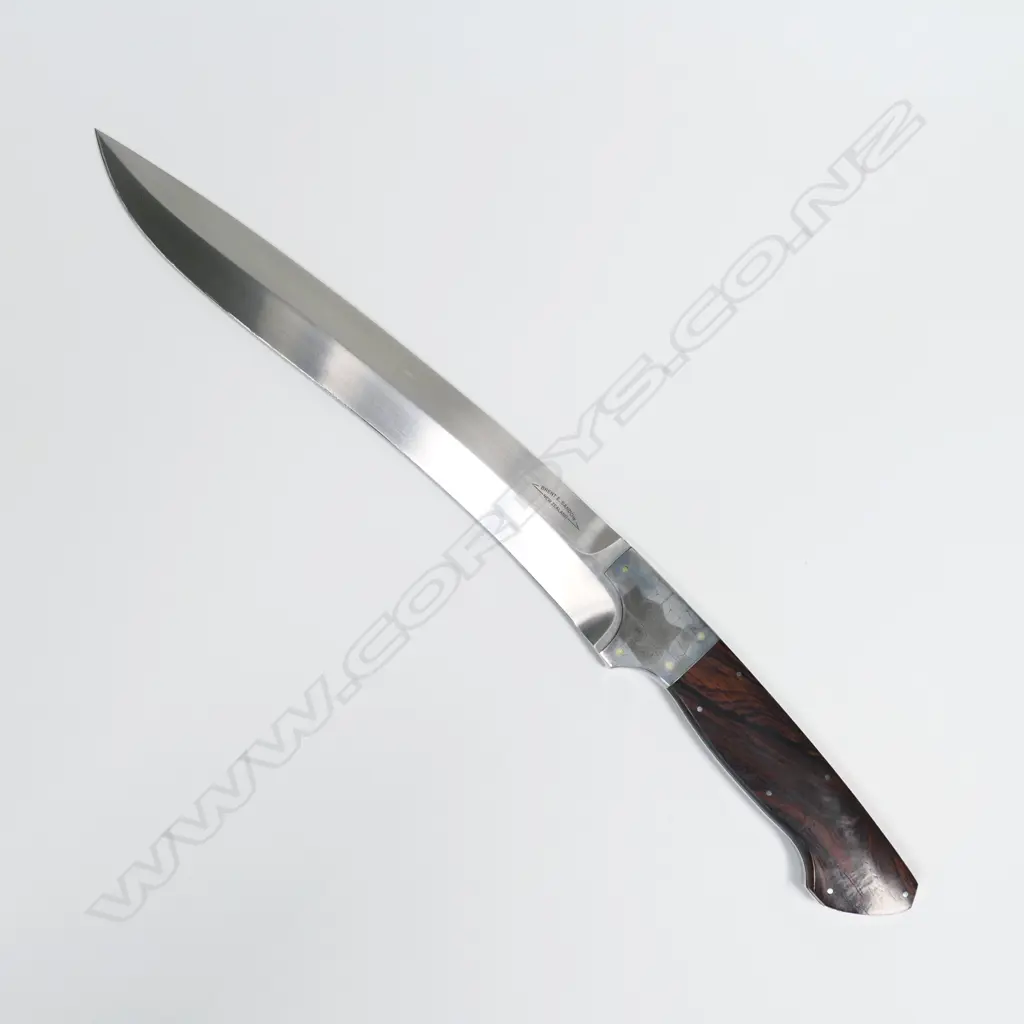 HANDCRAFTED CUSTOM BRENT E.SANDOW HUNTING KNIFE. WOOD HANDLE. L.355mm Image 1++