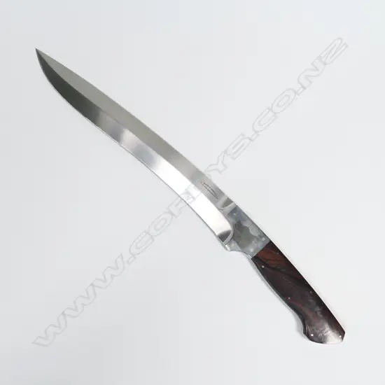 HANDCRAFTED CUSTOM BRENT E.SANDOW HUNTING KNIFE. WOOD HANDLE. L.355mm