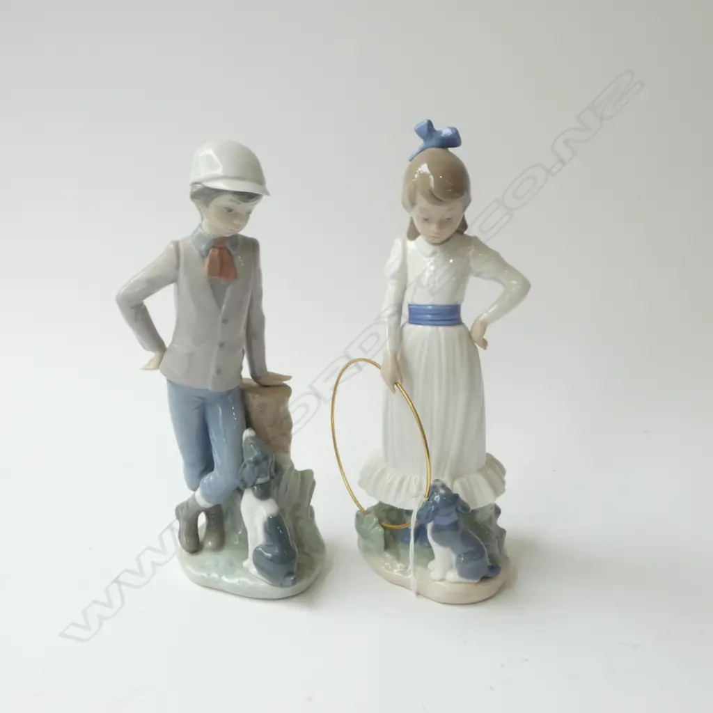 2 NAO FIGURINES; GIRL w. HOOP, BOY w. DOG H.235mm... Image 1++