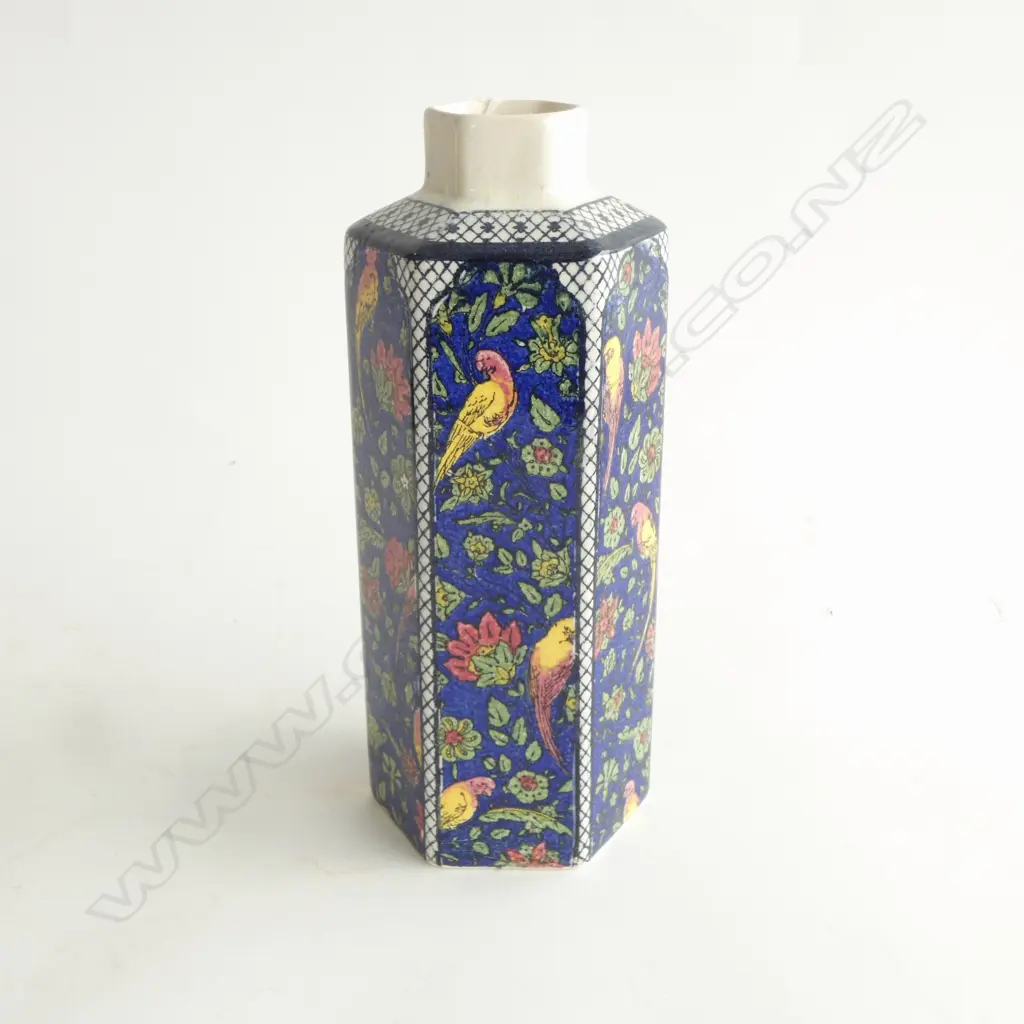 ROYAL DOULTON BLUE PERSIAN PARROTS HEXAGONAL VASE, H.210MM  Image 1++