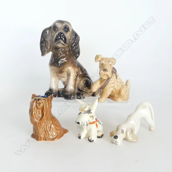 5 CHINA DOG ORNS SLYVAC 90MM BESWICK CROWN DEVON ETC