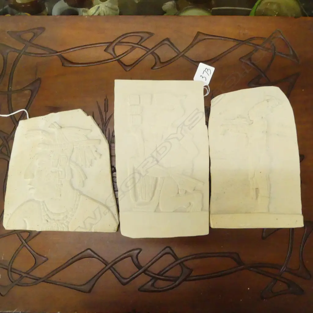 3 CONTEMPORARY MAYAN RELIEFS; Sandstone, largest 225x135mm Image 1++