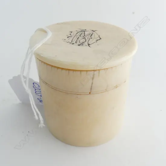 late VICTORIAN IVORY DRESSING TABLE LIDDED JAR H.60mm