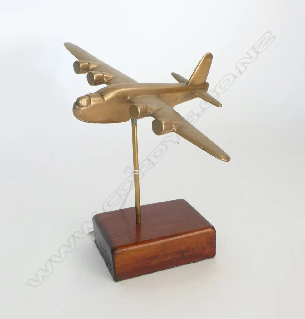 SOLID BRASS AEROPLANE ON WOODEN STAND H.mm Image 1++