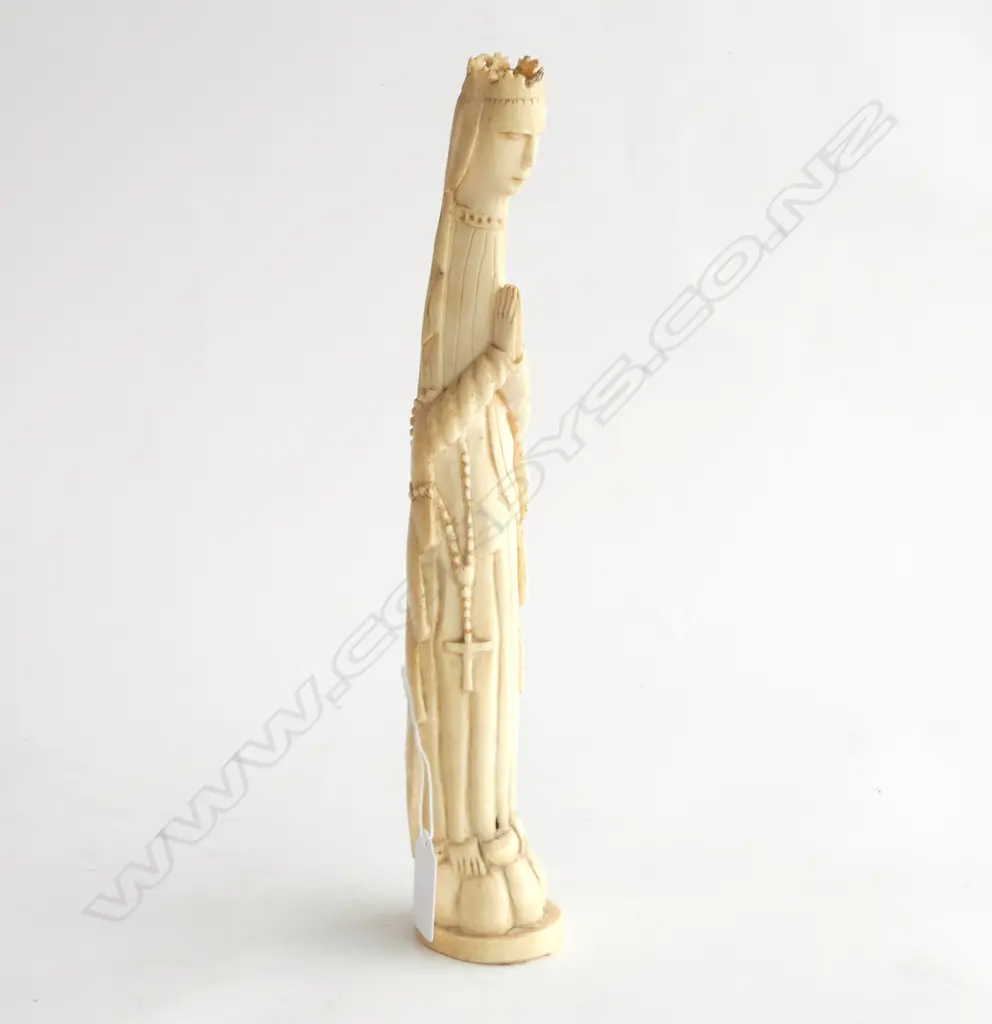 19THC IVORY TUSK THE VIRGIN MARY RELIGIOUS STATUE 555GMS (SMALL CHIP AT TOP),  H.310MM  Image 1++