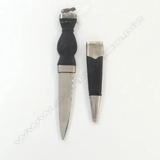 LEATHER BOUND SHEATHED SCOTTISH DIRK; BLADE STEEL, BINDING STG SILVER, EDINBURGH 1973-4, L.210mm