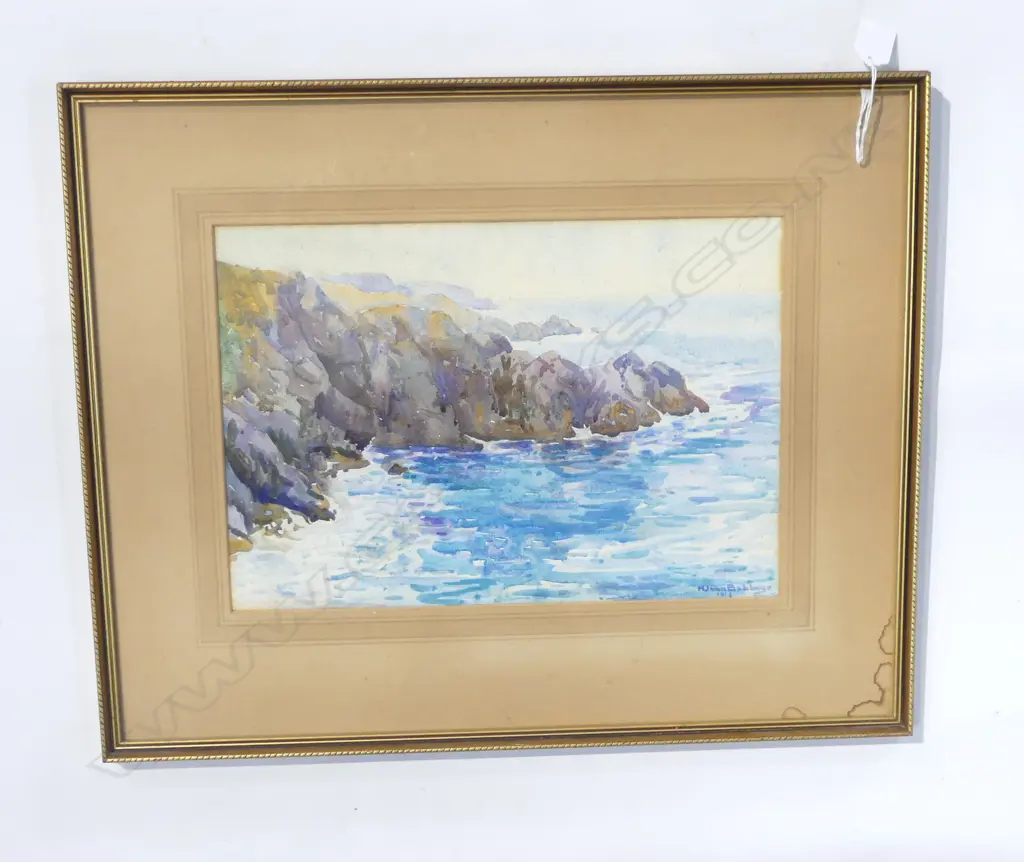 (25915) HERBERT IVAN BABBAGE (1875-1916), ROCKY COASTAL WC, 1914 245x350mm Image 1++