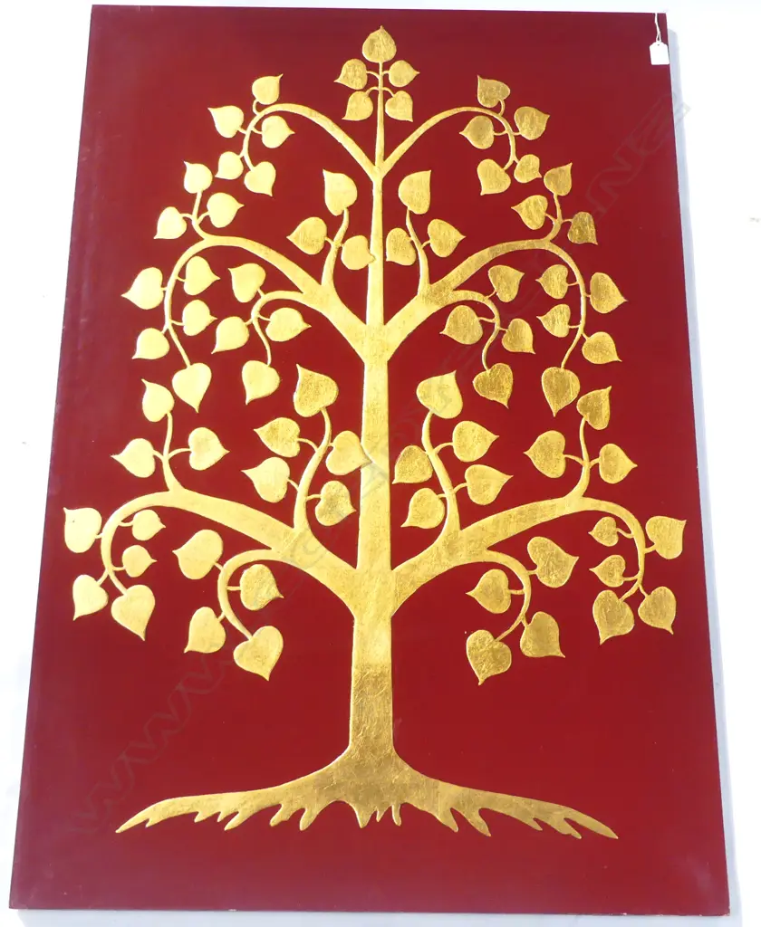 ARTWORK; GOLD TREE OF LIFE ON RED GROUND 1200x800mm Image 1++
