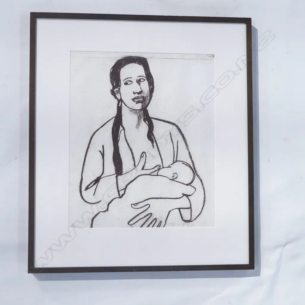 MURRAY GRIMSDALE MOTHER & CHILD CHARCOAL 1976 Image 1++