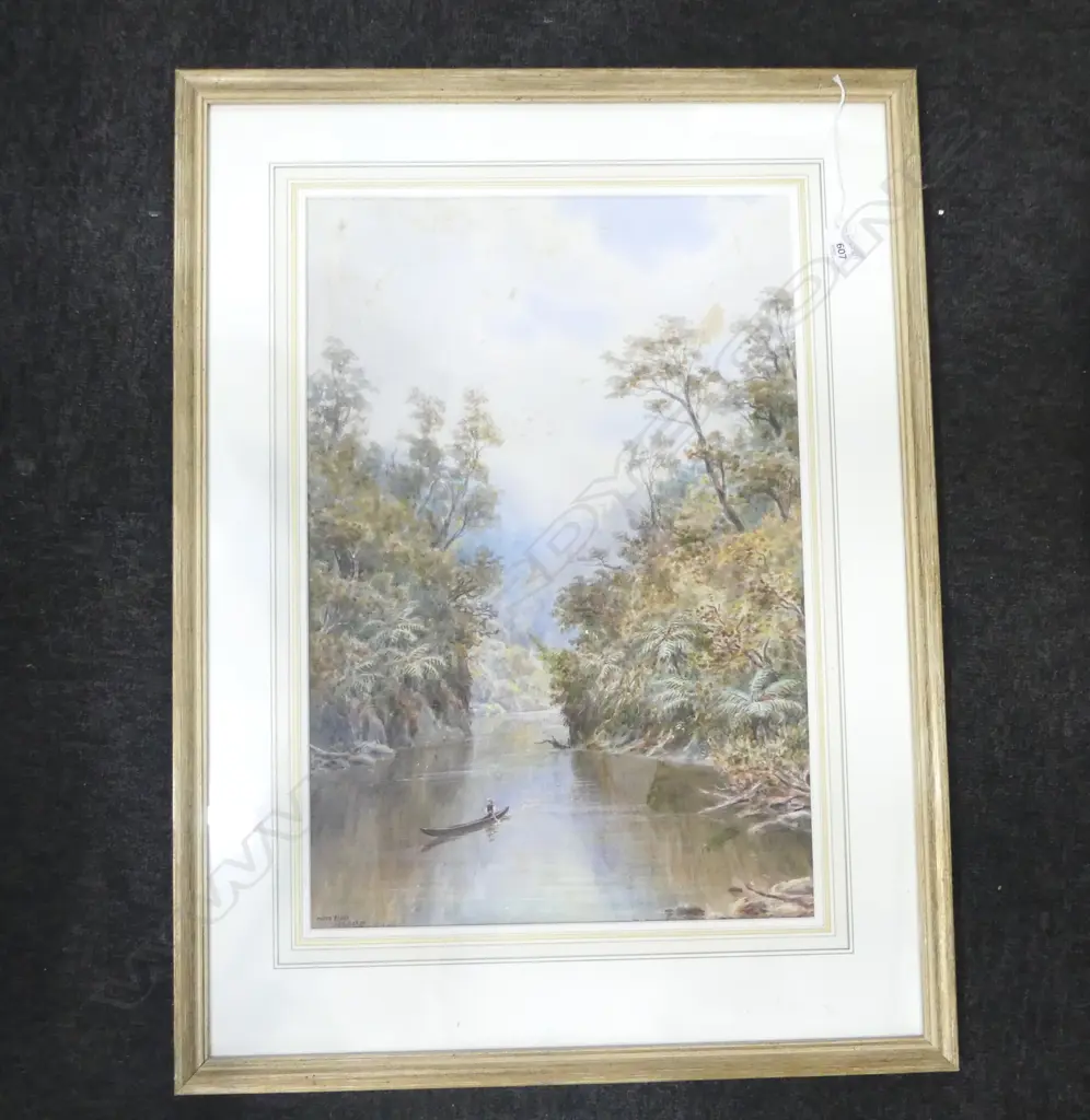 WILLIAM GEORGE BAKER (NZ 1864-1929) 'PATEA RIVER' WC 530x355mm foxing Image 1++