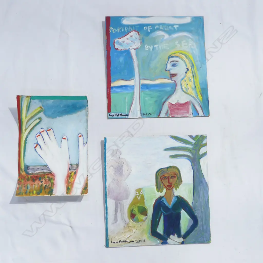 LEE FELTHAM, " PORTRAIT OF ARTIST"  ACRYLIC ON BOARD X 2 & PAPER X 1, SIGNED 2015, provenance below Image 1++