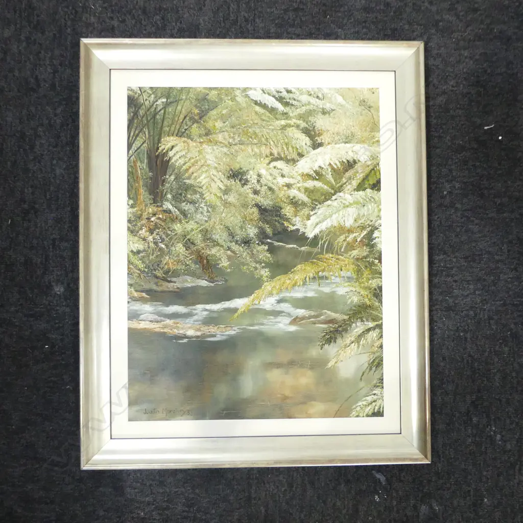 Judith Moreton oil painting River Bush scene. Signed & dated '83. 490 x 375mm. Image 1++