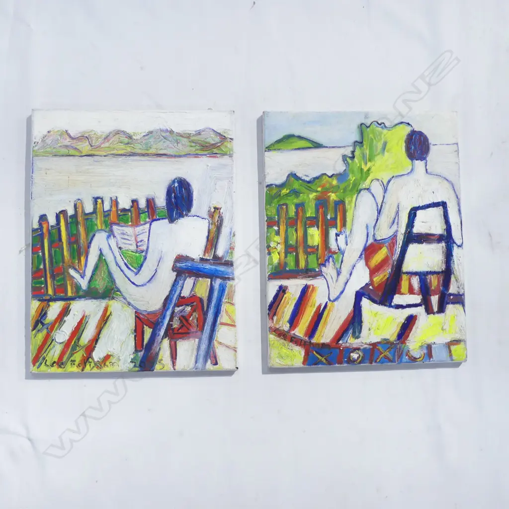 LEE FELTHAM, "MARGOT DOLL" & "GREEN ISLAND", ACRYLIC ON CANVAS x 2, SIGNED 2005, 450 X 350 MM, provenance below Image 1++