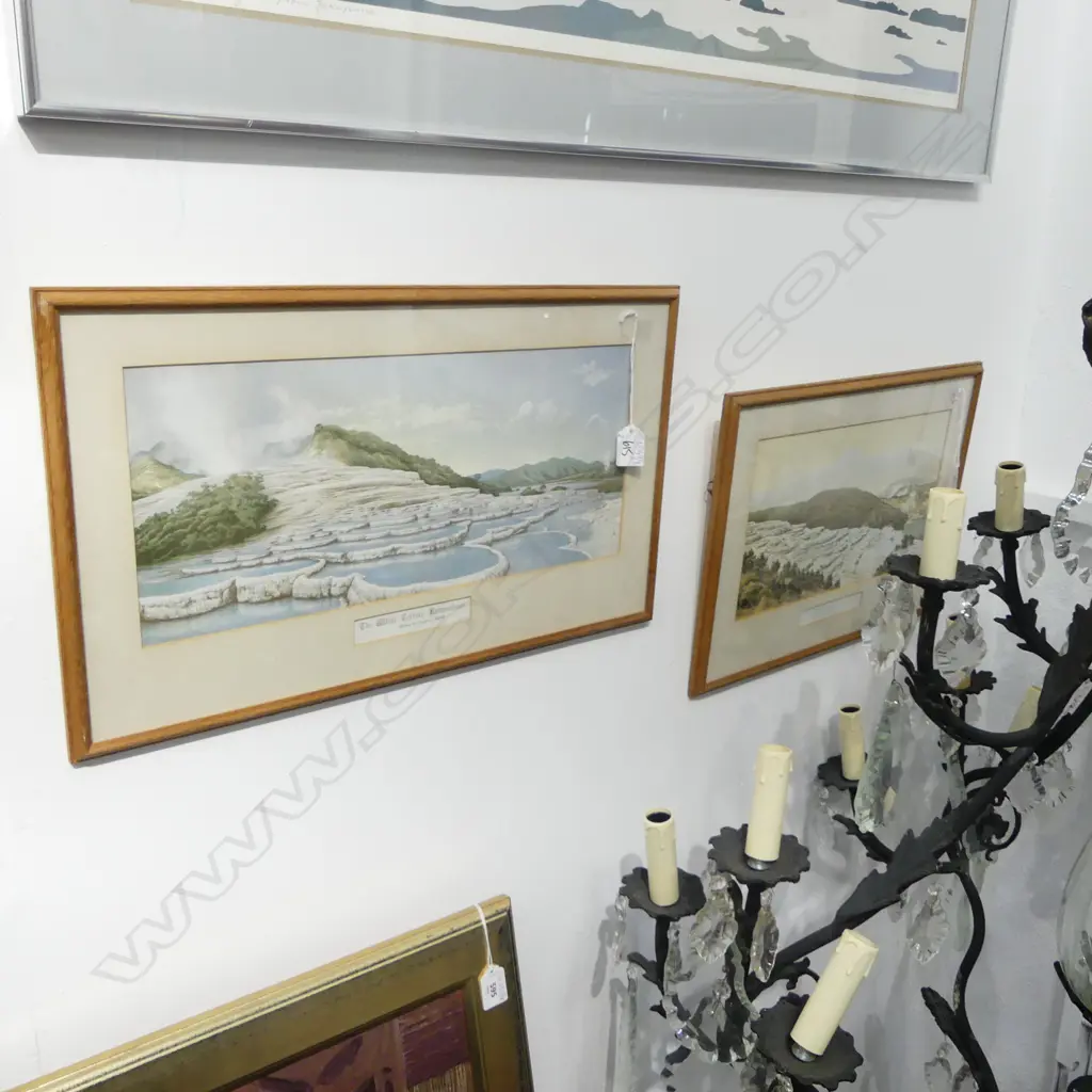 1 PINK TERRACE & 1 WHITE TERRACE FRAMED PRINTS 190x430mm Image 1++