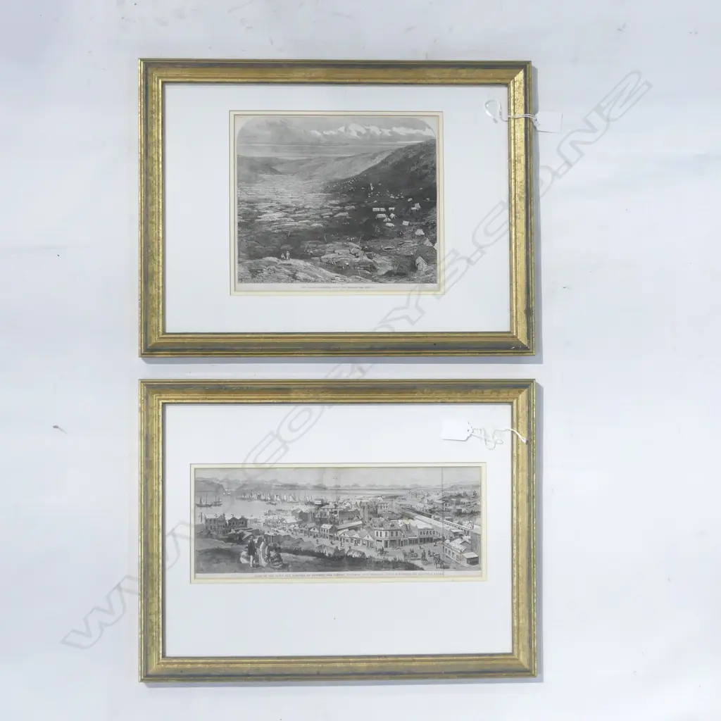 GILT FRAMED 19THC ENGRAVING ' PART OF THE TOWN AND HARBOUR OF DUNEDIN...’,140 x 340mm Image 1++