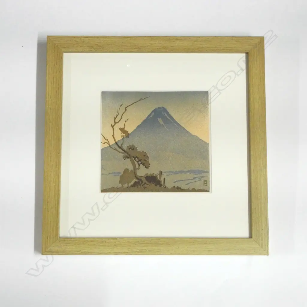HILDA WISEMAN (1892-1984) 'EVENING MT EGMONT', LINOCUT, HW MONOGRAM, 155x165mm Image 1++