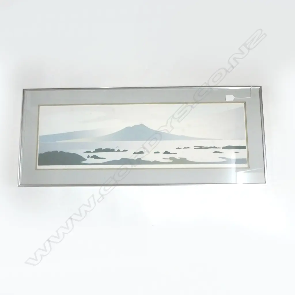 MALCOLM WARR 'RANGITOTO FROM TAKAPUNA' SCREEN PRINT '82 178/200 265x855mm FOXING Image 1++