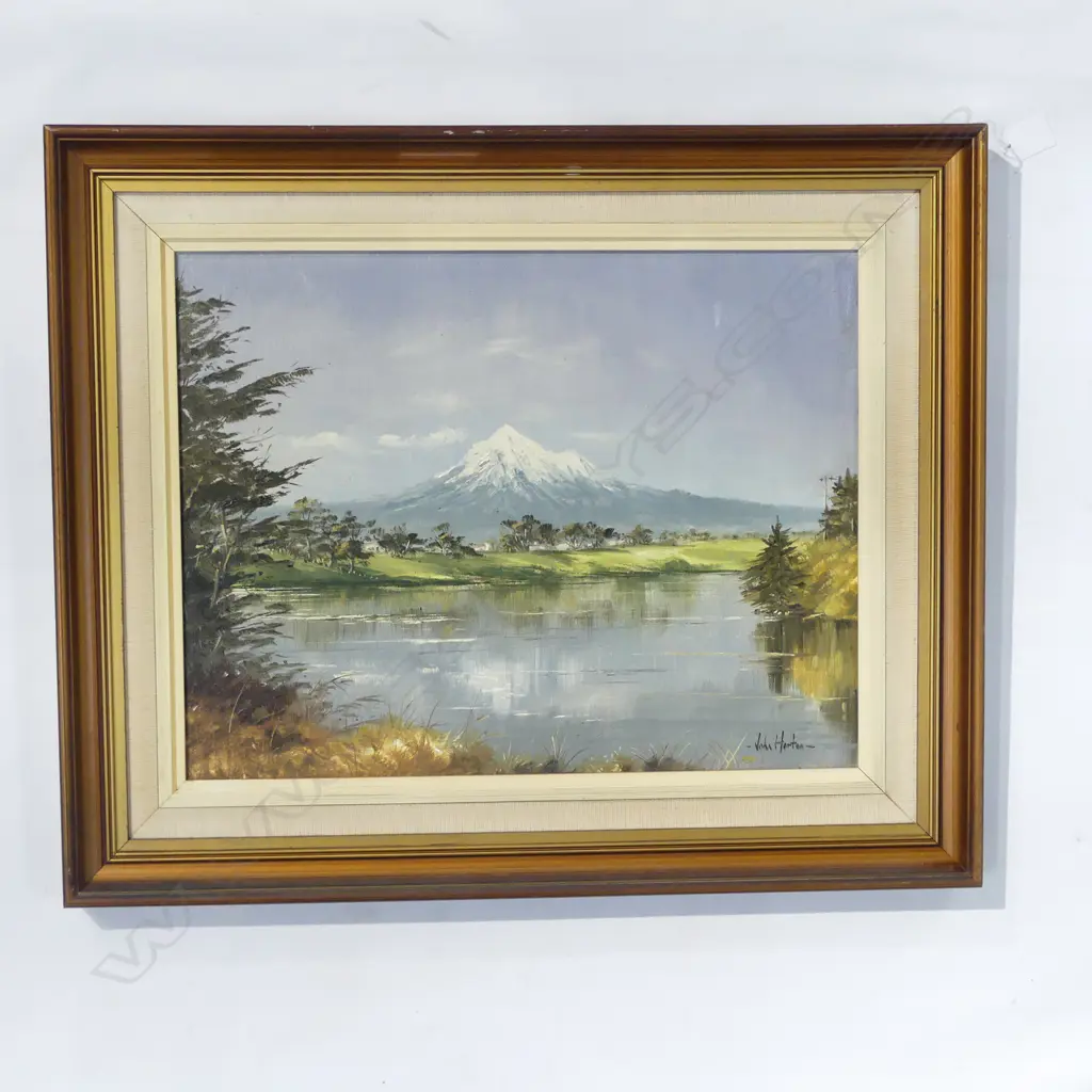 (21506) JOHN W. HORTON 'MOUNT EGMONT FROM OPUNAKE' OIL ON BOARD 345x445mm Image 1++