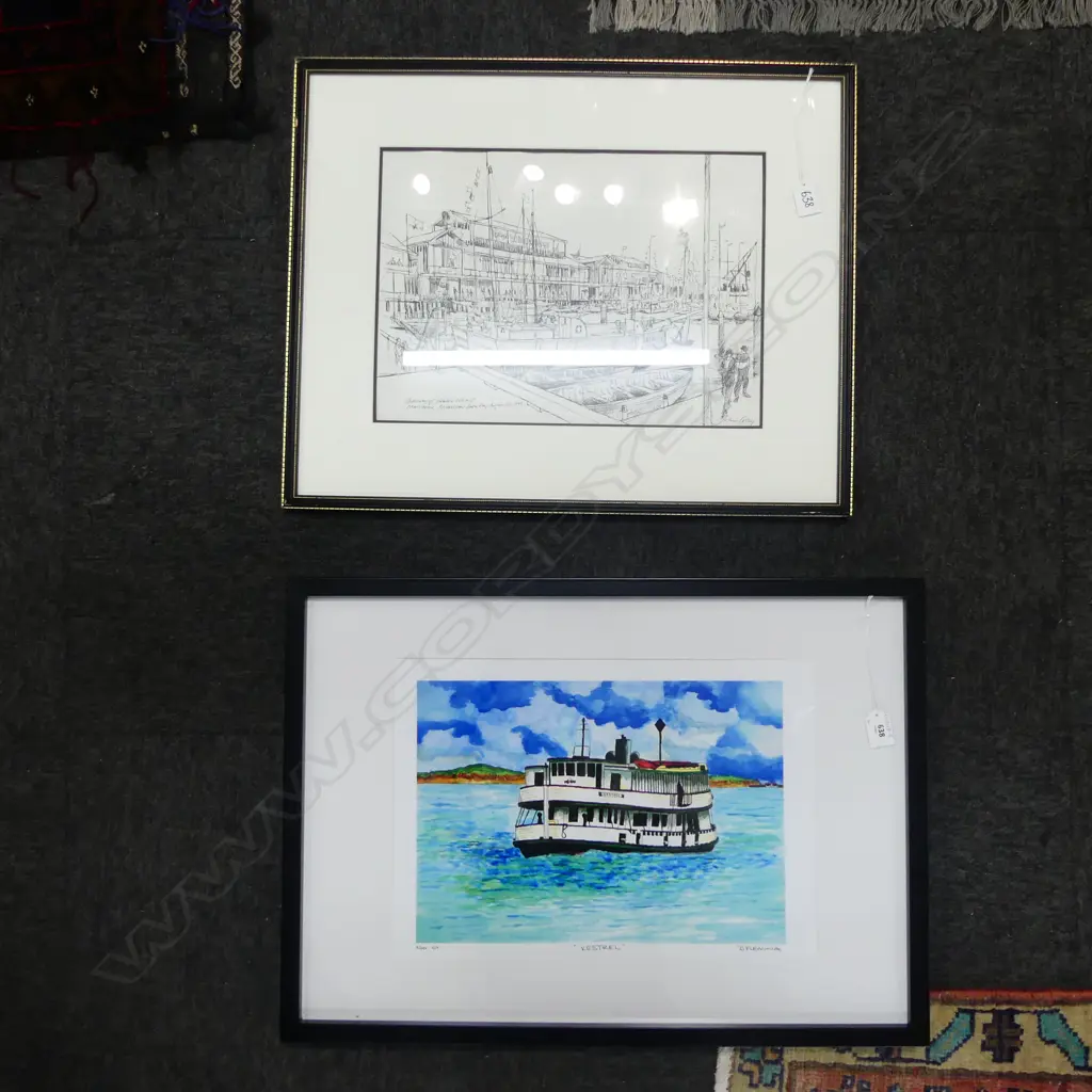 2 FRAMED PRINTS; 'KESTREL' No.1 BY D. FLEMING & OPENING OF HOBSON WHARF Image 1++