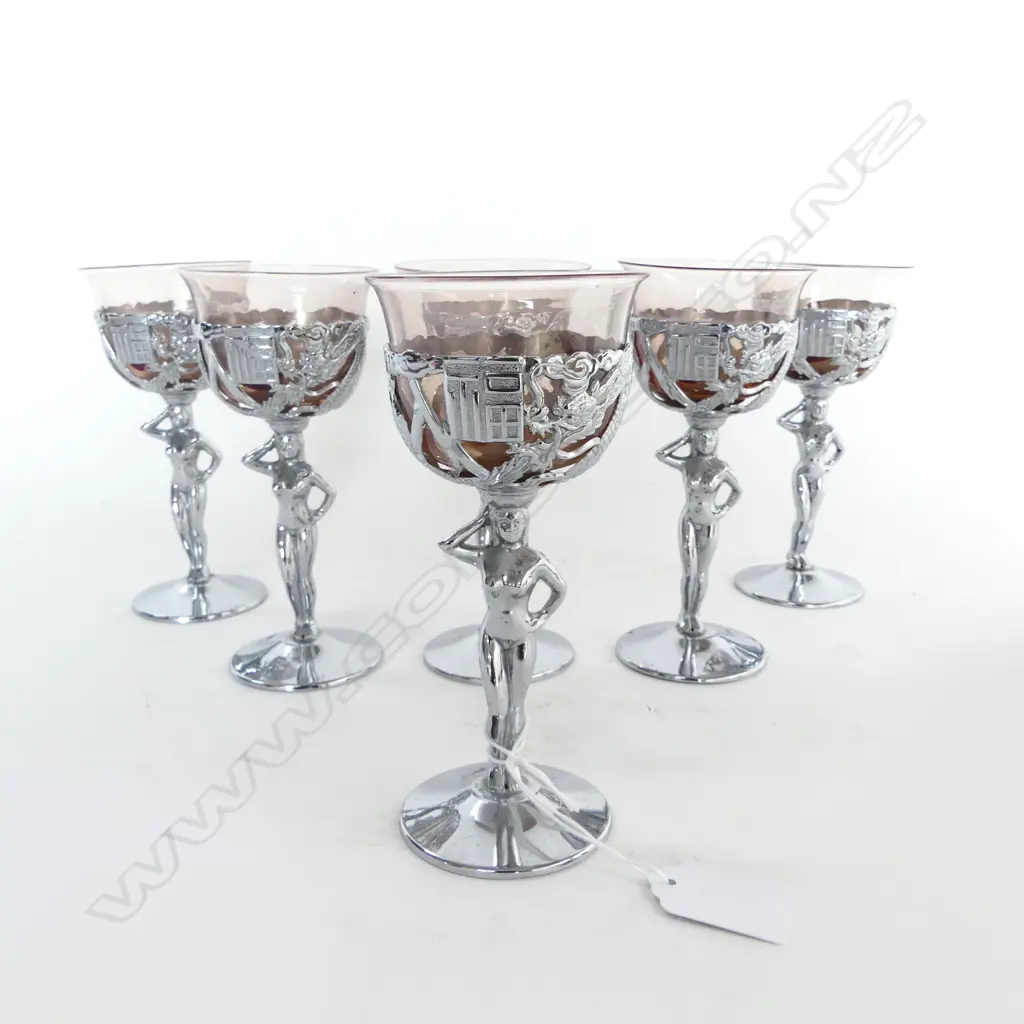 6 WINE GLASSES w. NUDE FIGURE STEM H.150mm Image 1++