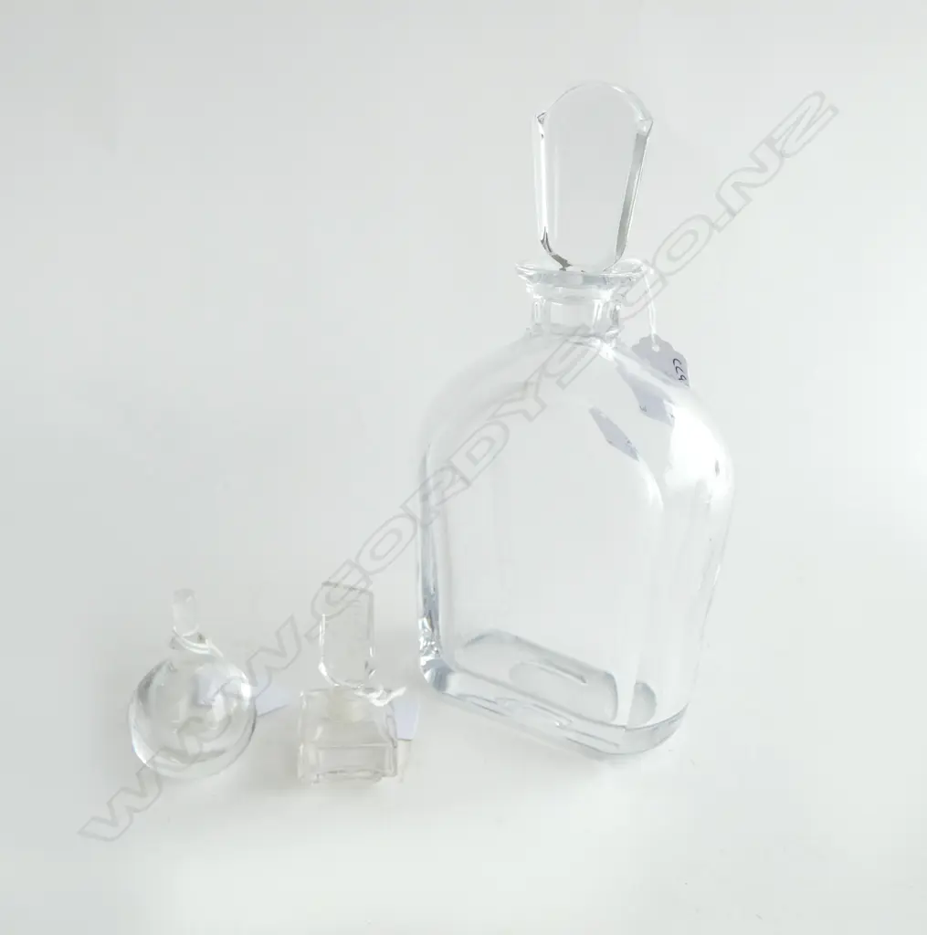 1 KOSTA DECANTER 230MM &  2 STUDIO GLASS PERFUME BOTTLES Image 1++