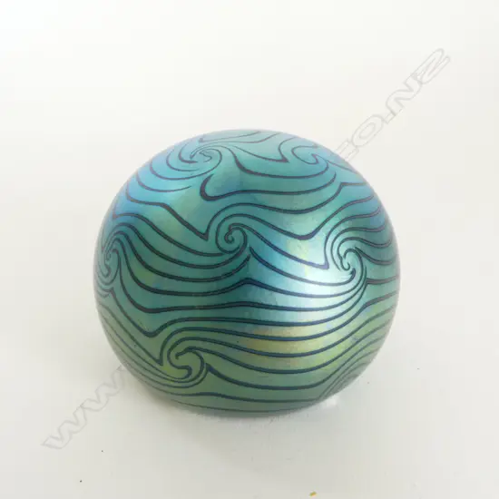 BOXED ORIENT & FLUME ART GLASS PAPERWEIGHT; 508 A ,1975, MARK TO BASE