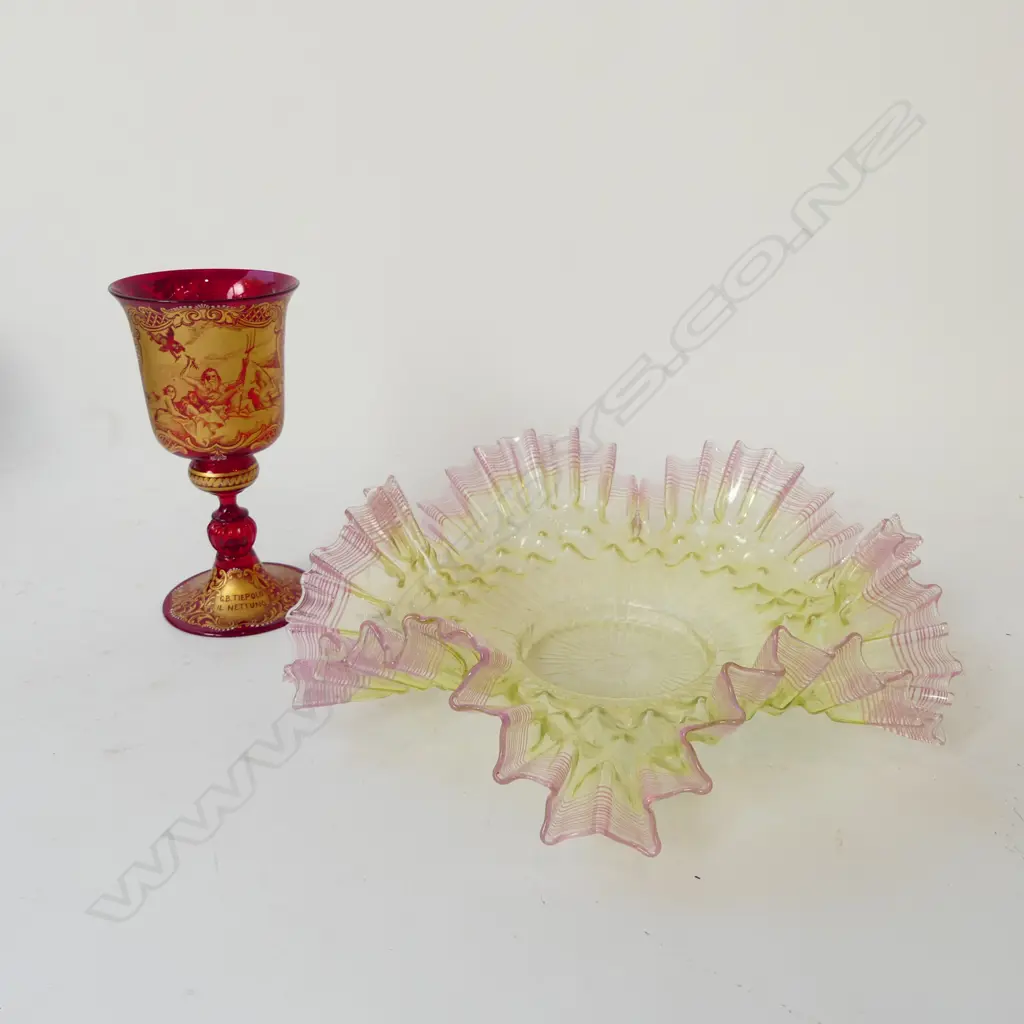 GLASS BOWL 300mm dia + ITALIAN GOBLET 'G.B TIEPOLO IL NETTUNO' H.165mm Image 1++