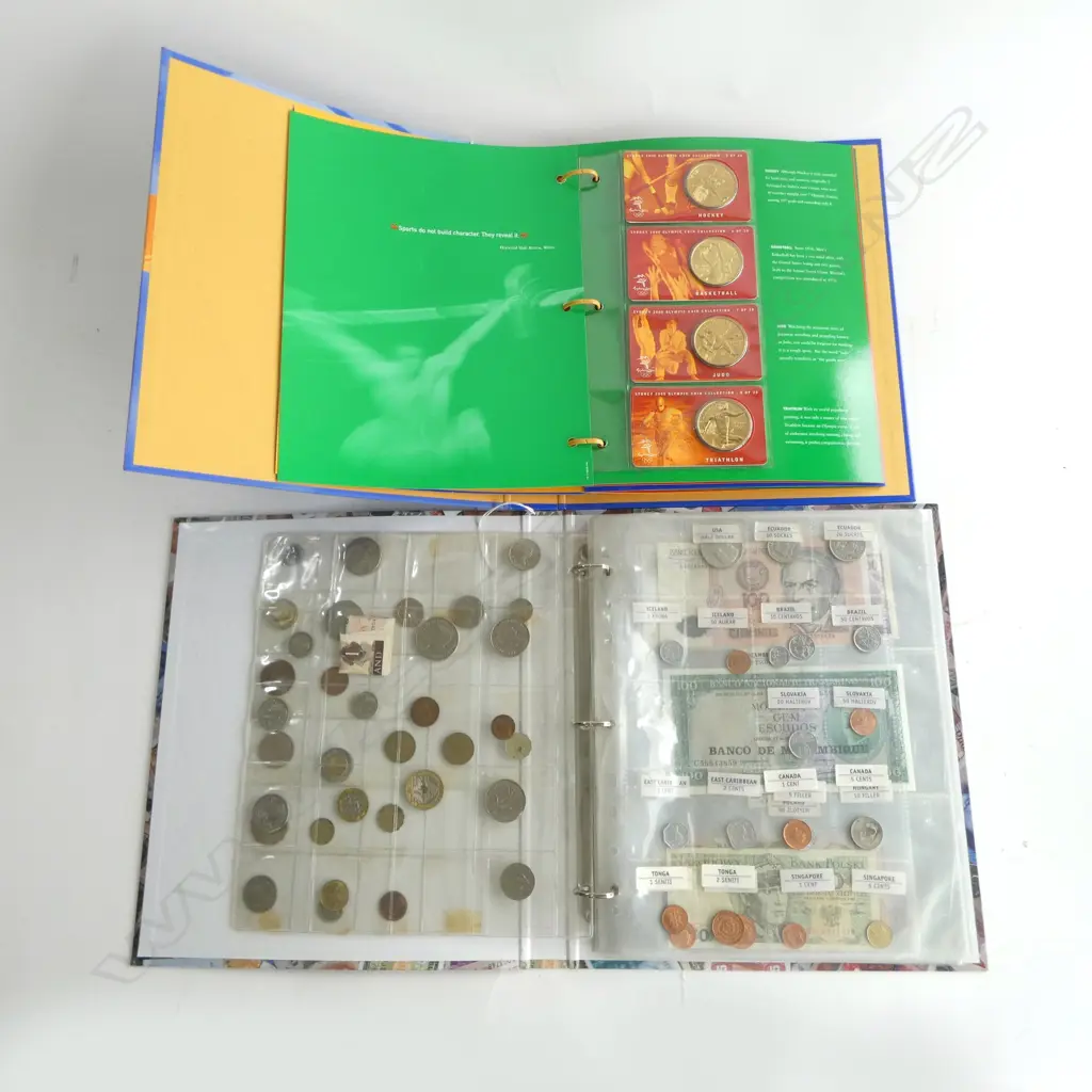SYDNEY OLYMPICS 2000 COIN COLLECTION BINDER w. MONEY OF THE WORLD COINS & BANKNOTES COLLECTION Image 1++