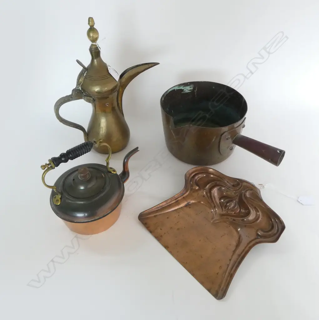 BRASS TURKISH COFFEE POT, COPPER POT, JUG & ART NOUVEAU CRUMB TRAY L.250mm Image 1++