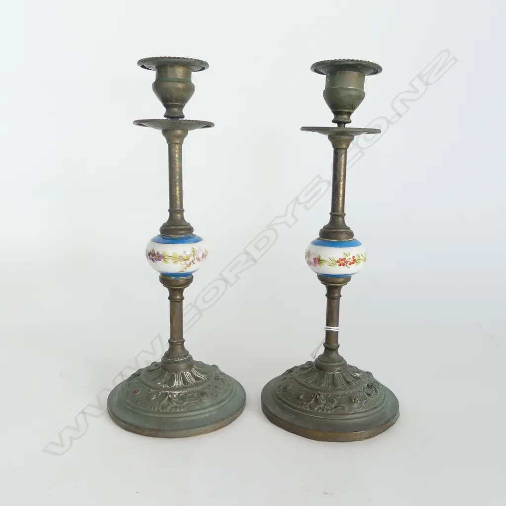 PR OF FRENCH BRONZE & PORC CANDLESTICKS H230MM Image 1++