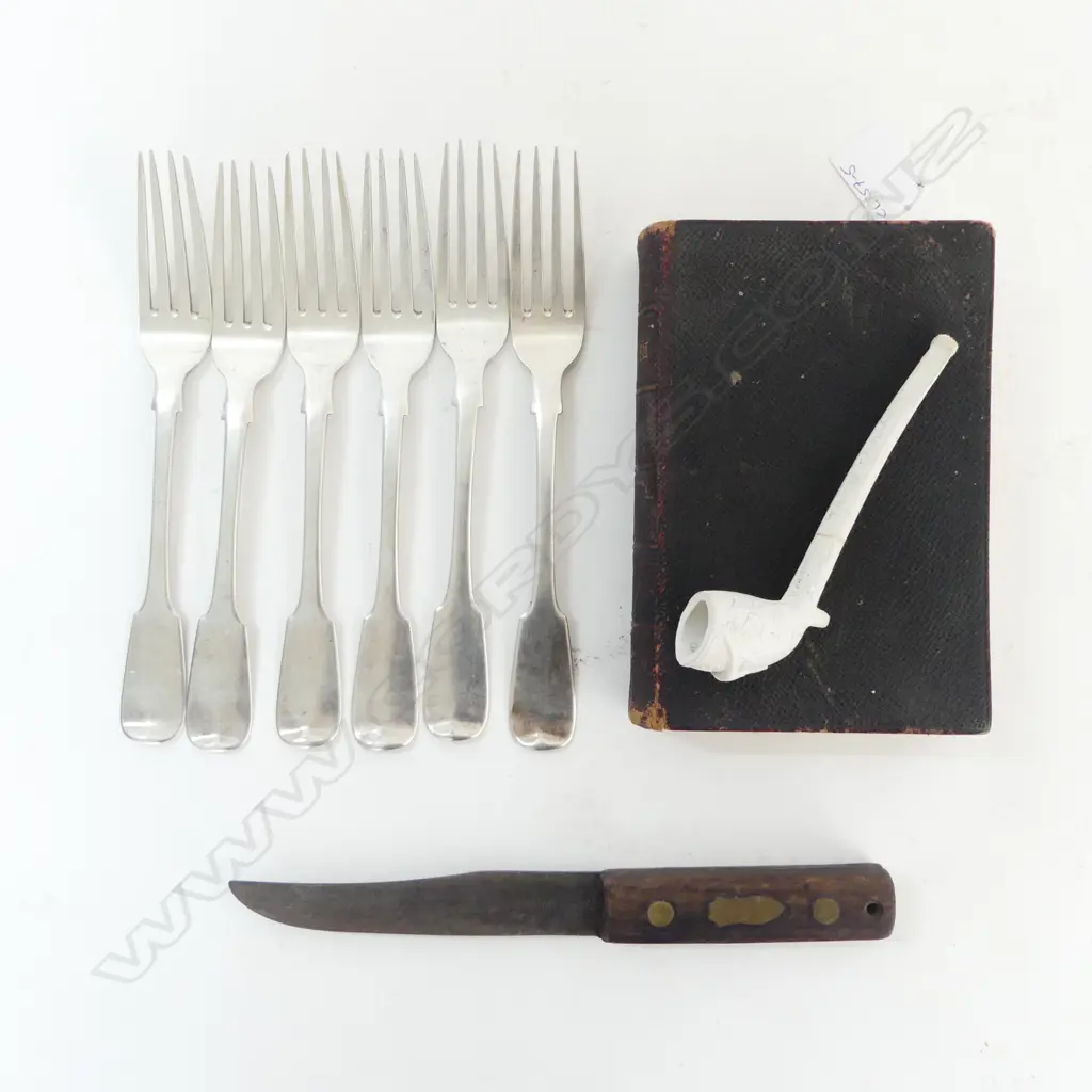 5 SILVER PLATED FIDDLE PATTER FORKS, OLD KITCHEN KNIFE, HOLY BIBLE, SMOKERS PIPE (FAULTS) Image 1++