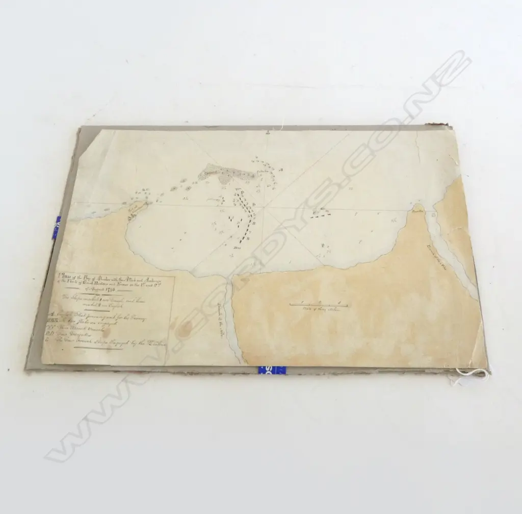 ANTIQUE HAND DRAWN MAP 1798 'Plan of the Bay of Aboukar with the Attack and Anchorage of the Fleets of Great Britian...' Image 1++