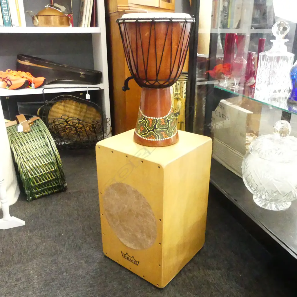 2 WOODEN DRUMS; REMO MONDO CAJON H.480mm, OTHER Image 1++
