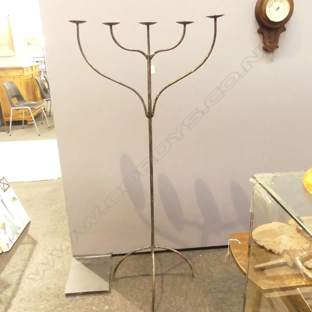 VINTAGE  5 LIGHTS IRON STANDING CANDELABRA, H.1370 x 650MM Image 1++