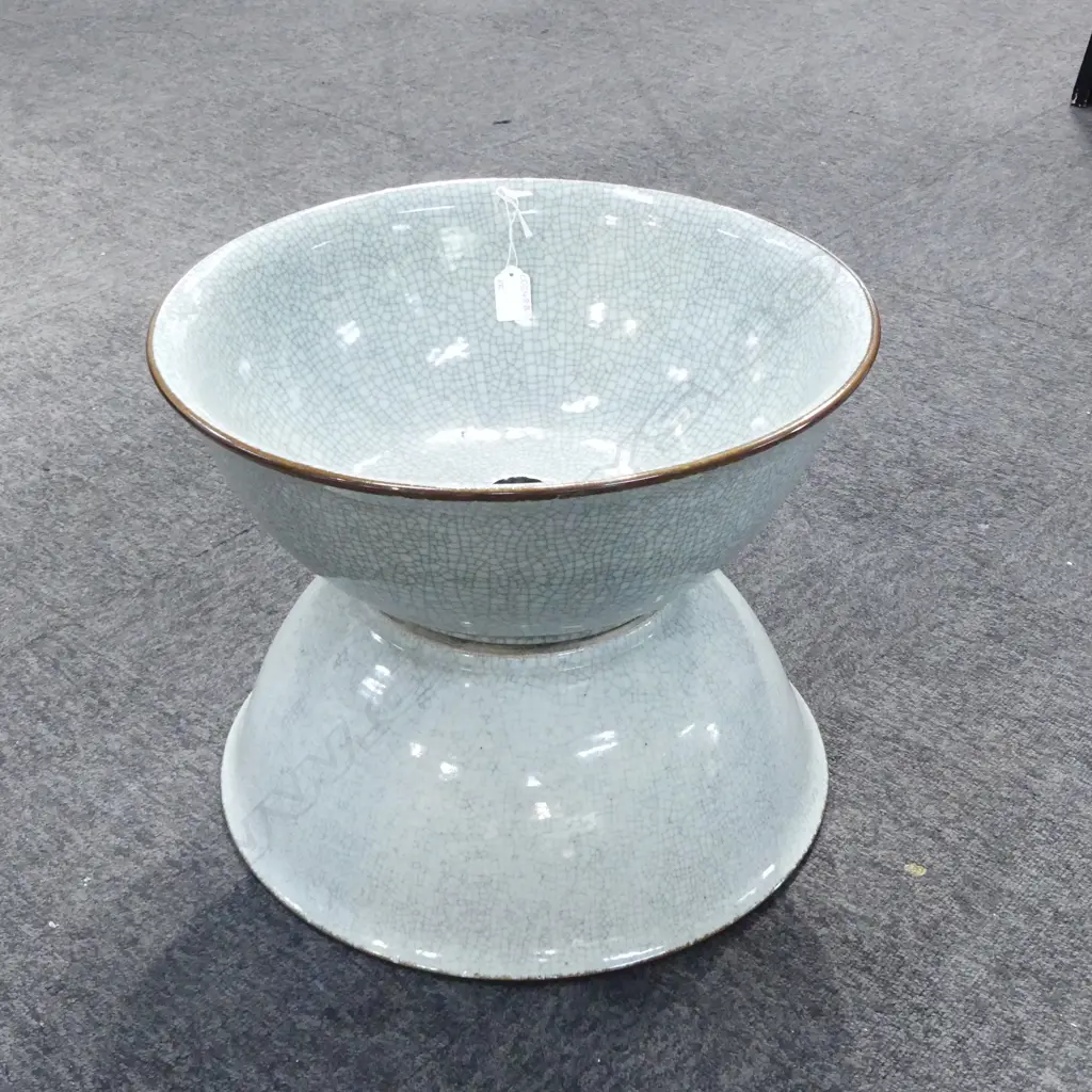 PR CRACKLE GLAZE CERAMIC HAND BASINS; 1 w. FITTING Dia.405mm Image 1++