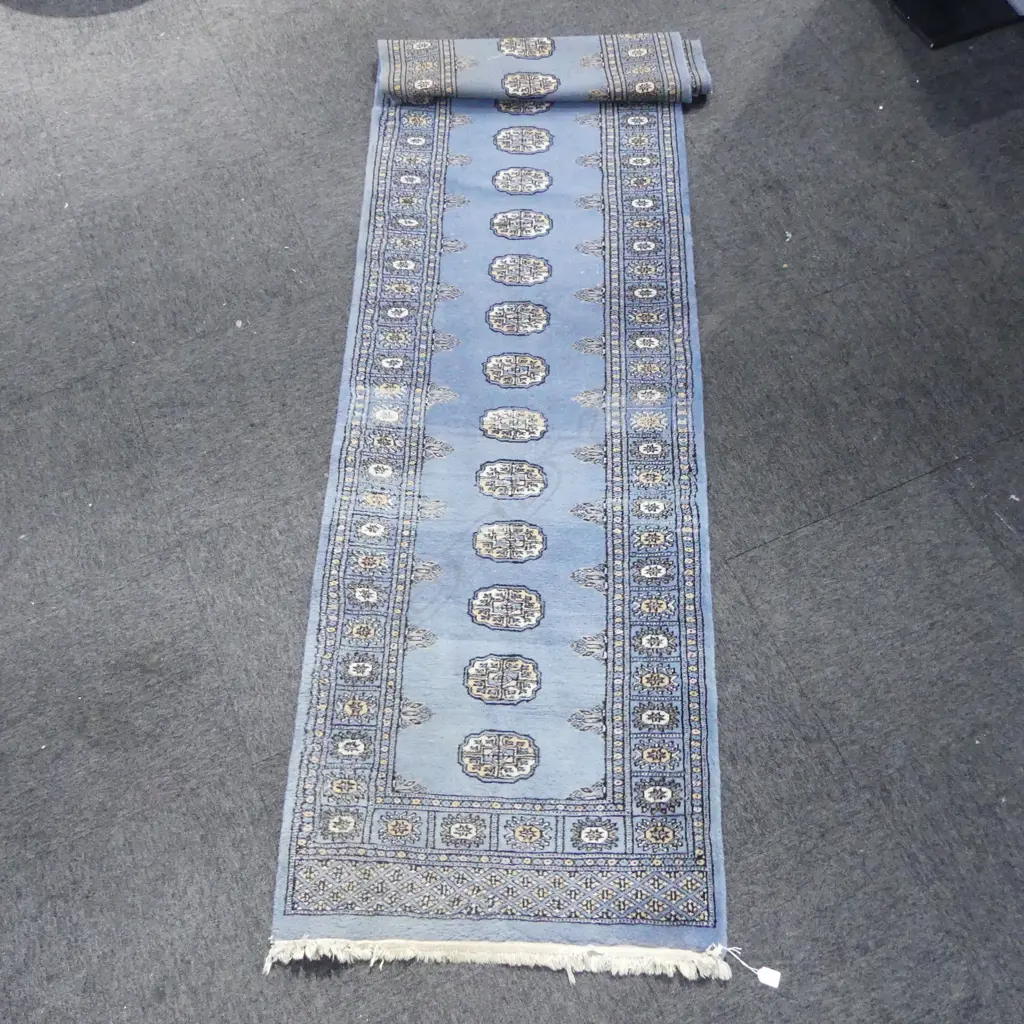 HAND KNOTTED BLUE RUNNER 3100x800mm Image 1++