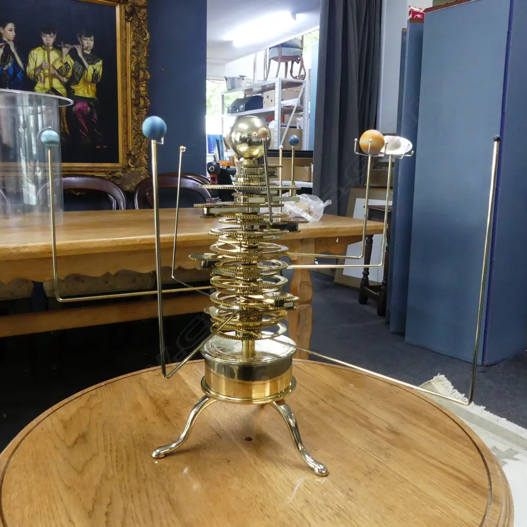ORRERY MECHANICAL SOLAR SYSTEM MODEL ON CUSTOM DISPLAY TABLE + BOOKS Image 1++