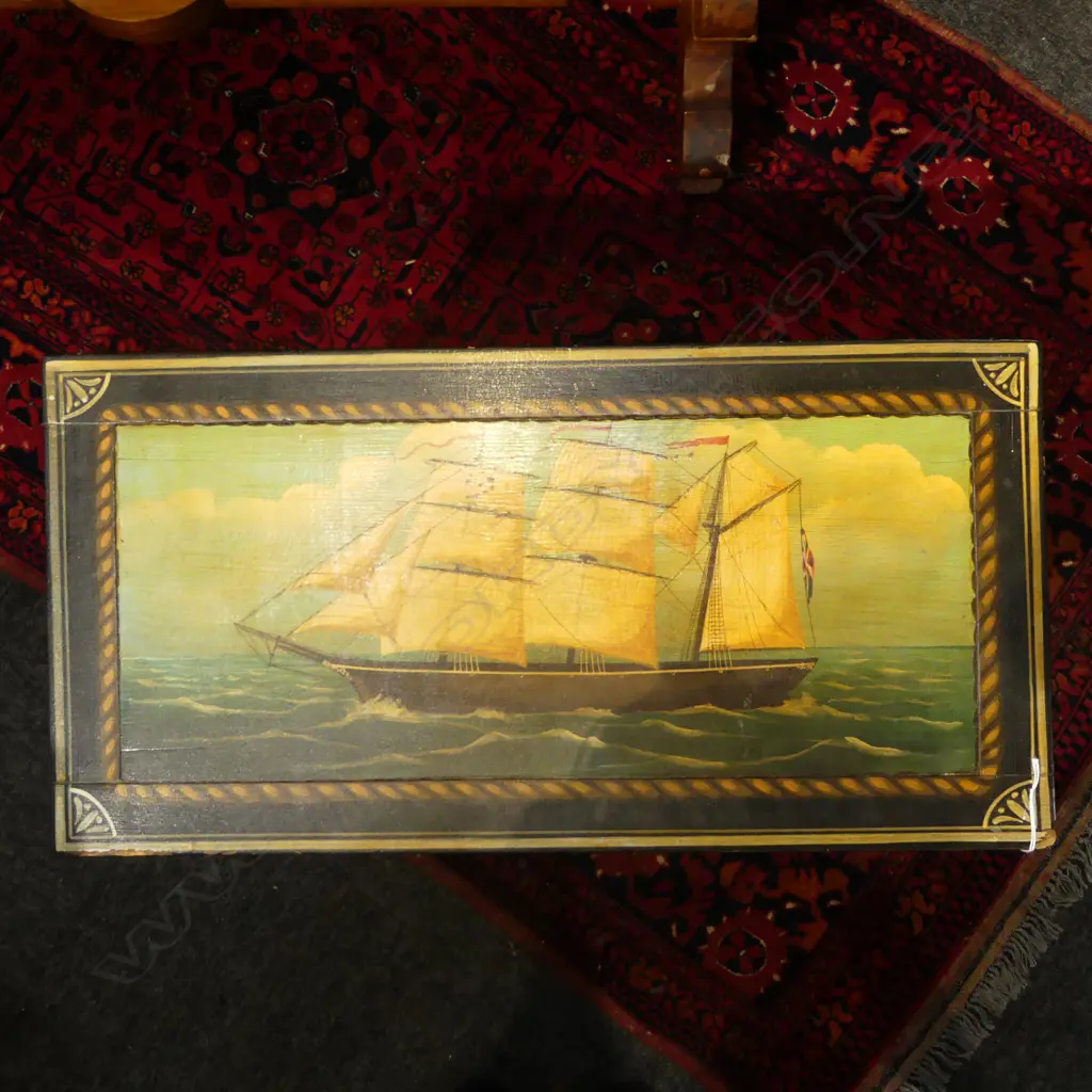 VINTAGE STYLE PAINTED WOODEN BOX 'THOS. CROUCH ROPE MAKER' 620x310x410mm Image 1++