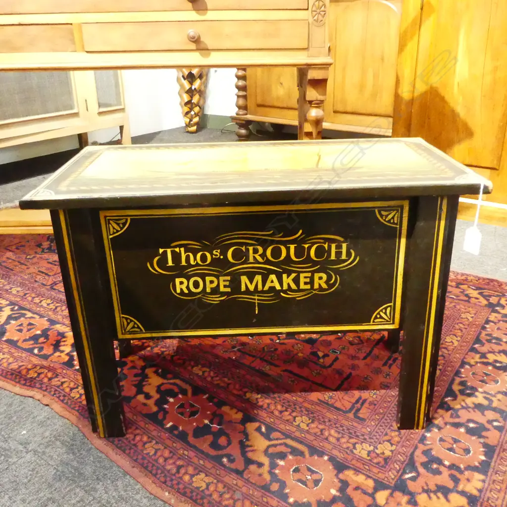 VINTAGE STYLE PAINTED WOODEN BOX 'THOS. CROUCH ROPE MAKER' 620x310x410mm Image 1++