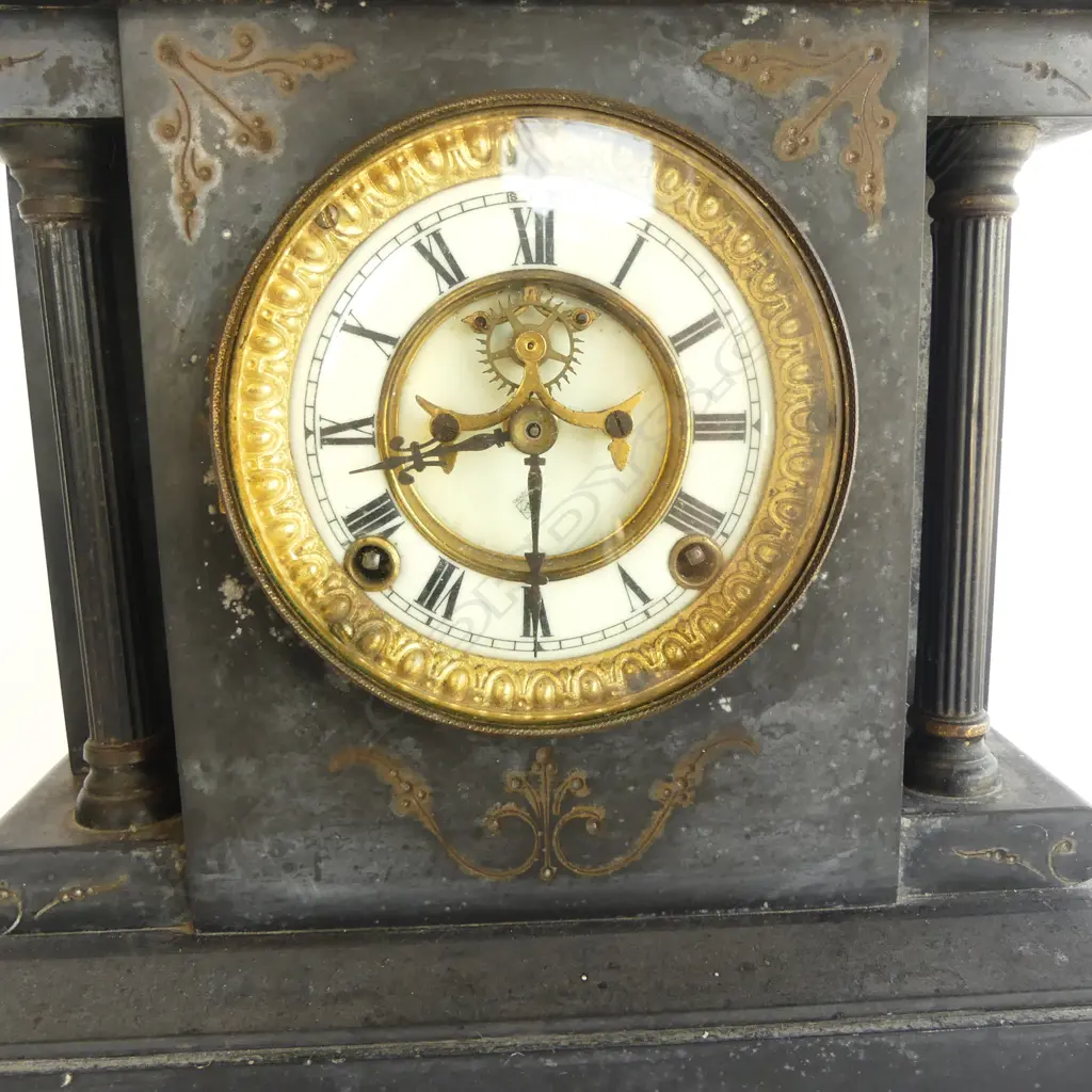 HEAVY SLATE MANTLE CLOCK H.325mm Image 1++