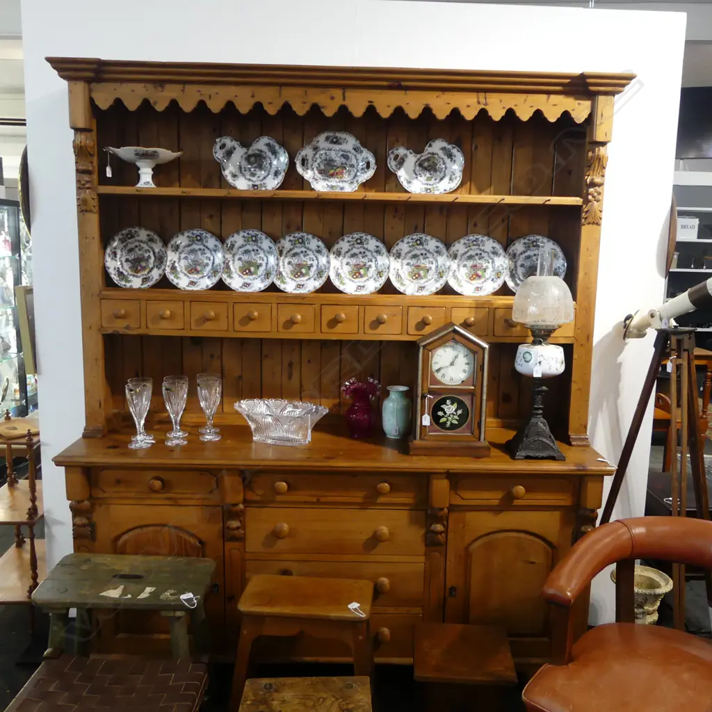 VICTORIAN QUALITY LG 2 PART PINE DRESSER 1830x510x2120mm Image 1++